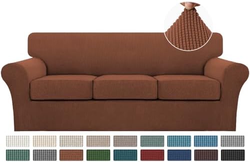 Turquoize 4 Piece Sofa Covers for 3 Cushion Couch Slipcover Soft Cover Dogs-Washable Furniture with Individual Covers,Feature Jacquard Fabric(3 Cushion Sofa, Caramel) by Turquoize