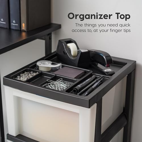 IRIS USA 3-Drawer Rolling Storage Cart, Black/Pearl - Image 6