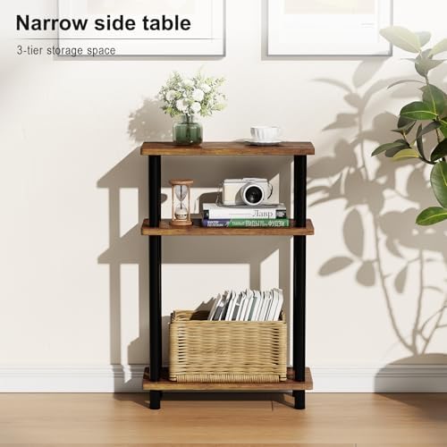 Apicizon Small Narrow Side Table, 3-Tier Skinny End Table, Brown and Black - Image 4