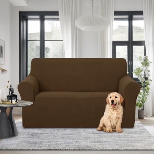 U-NICE HOME Loveseat Cover Stretch Couch Cover Sofa Slipcover, Brown - Image 2