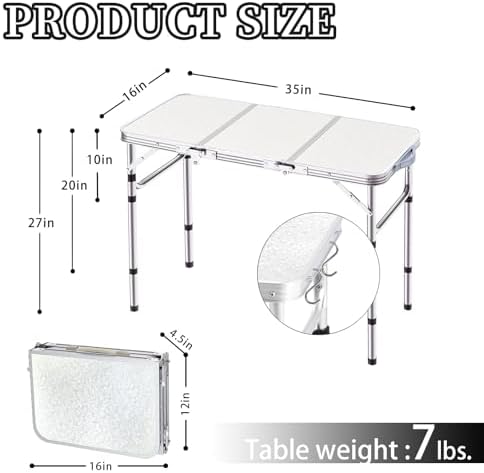 Yriuat Folding Camping Table 3ft Portable Picnic Table, 35" x 16" - Image 3