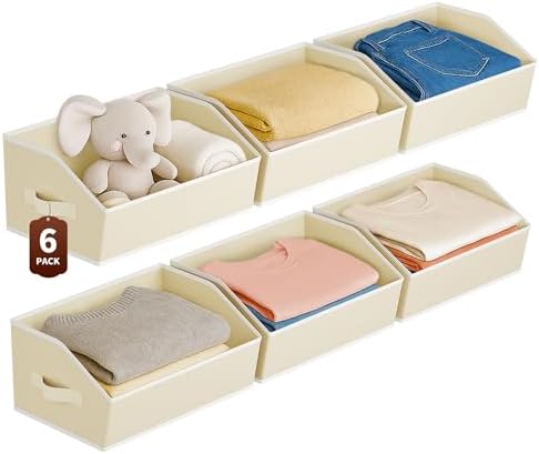 Homsorout Large Closet Organizers and Storage Bins - 6 Pack Trapezoid Storage Baskets for Shelves, Foldable Fabric Baskets with Handles Ideal for Closet, Basket, Wardrobe and Shelf Storage, Beige by Homsorout