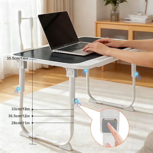 Laptop Desk for Bed, Adjustable Height Laptop Bed Table, Foldable Lap Desk with USB Charge Port, Desktop Card Slot, Side Drawer, Book Shelf, Portable Lap Tray for Eating Reading Working Sofa & Floor - Image 3