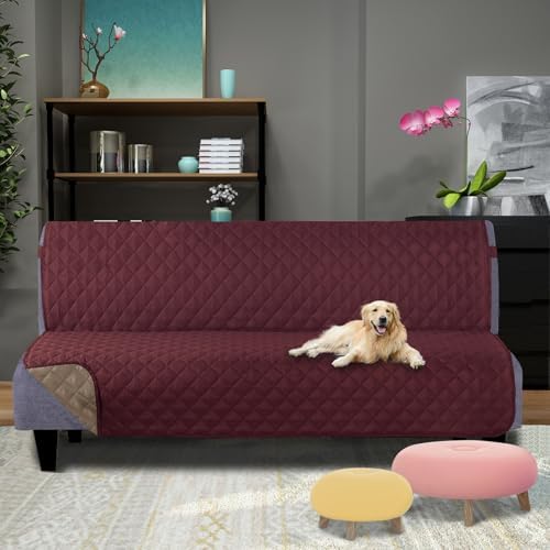U-NICE HOME Futon Sofa Covers 68''Armless Couch Cover, Burgundy/Tan - Image 2