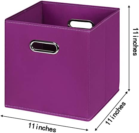 Fabric Cloth Storage Bins,Fabric Cube Organizer with Dual Handles Foldable Cube Storage Baskets for Home Bedroom Storage,Set of 8,(Purple) - Image 2