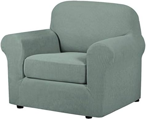 H.VERSAILTEX 2-Piece Armchair Slipcovers with Arms Sofa Slipcover Fit Chair Width Up to 47 Inch, Anti-Slip Rich Stretch Knitted Jacquard Fabric Small Checks(Chair, Sage) by HVERSAILTEX