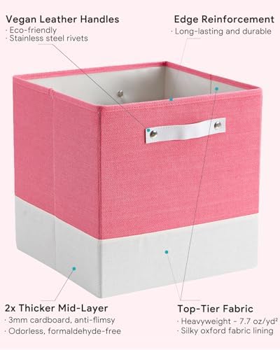 Cube Storage Bins | 13"x15"x13", Pink & White, 4 Pack - Image 5