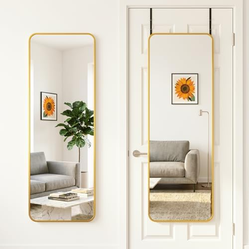 Antok 48"x14" Over the Door Mirror, Full Length Mirror with Stand, Gold by AntokMirror