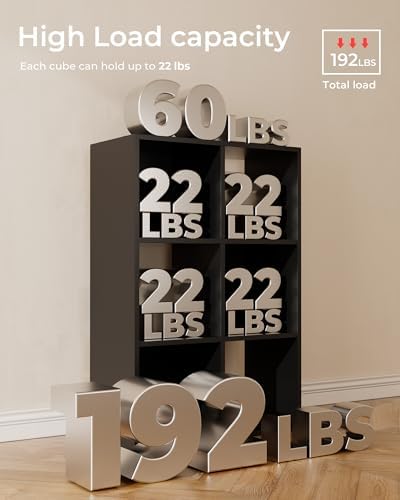 GTPLAYER 6-Cube Storage Organizer, Fits 11" Bins, Vertical or Horizontal Use, Opening Bookshelf, Partial Back Panels, Design Bookcase, for Closet, Bedroom, Home Office, Black - Image 5