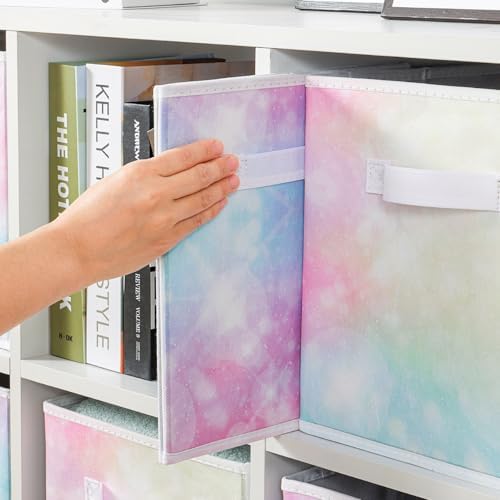 Stero Fabric Storage Cubes, 6 Pack Foldable Storage Bins with Handle, 11 Inch Box for Shelves, Closet, Organizer, Tie-dye Pink - Image 7