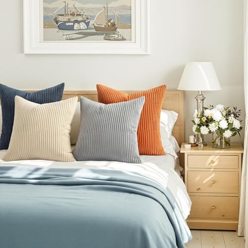 Topfinel Boho Couch Throw Pillows Pack of 4 Decorative 16x16 Inch Velvet Pillow Covers Blue and Yellow Farmhouse for Bed Accent Modern Pillowcase Sofa Livingroom Home Decor - Image 4
