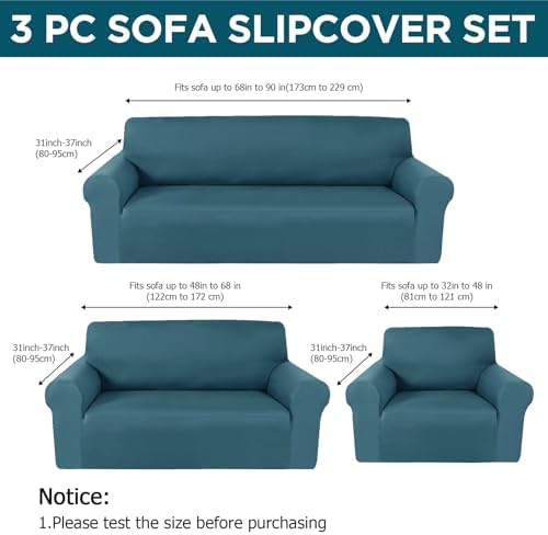 Peryiter 3 Pcs Couch and Loveseat Sofa Covers,Peacock Blue,Milk Silk - Image 2