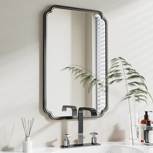 Ferytange 22x34 Inch Black Bathroom Mirror, Metal Framed Wall Mirror with Rounded Edges, Rustproof Horizontal Vertical Hanging for Vanity Over Sink by FerytangeHome