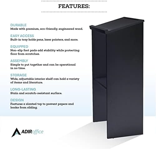 AdirOffice Wooden Podium with Storage Shelf - Speaking Lectern, Hostess Station for Restaurant, 46.25 Inches, Black - Image 3