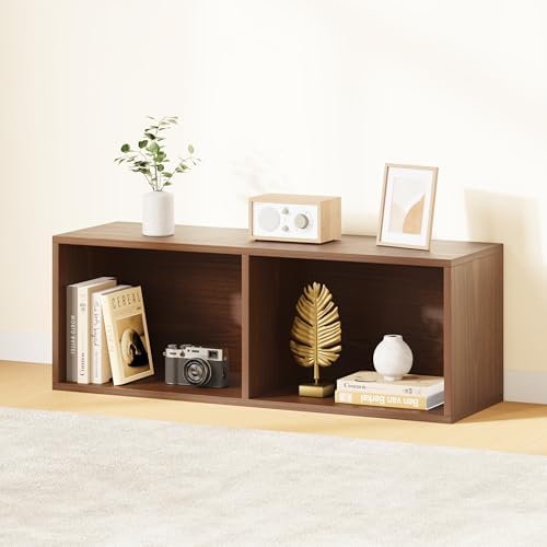 IOTXY DIY Modular Cubby Bookcase - Stackable 2-Cube Open Bookshelf, Walnut - Image 2
