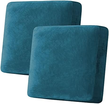 H.VERSAILTEX Velvet Stretch Couch Cushion Cover Plush Cushion Slipcover for Chair Loveseat Sofa Cushion Furniture Protector Seat Cushion Sofa Cover (2 Piece Large Sofa Cushion Covers, Deep Teal) by HVERSAILTEX