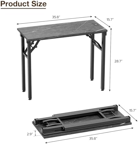 TEMI Small Computer Desk Folding Table - No Assembly, Compact 35.8" Foldable Desk with Power Outlets & USB Charging Port, Portable Small Office Desk, Ideal Mini Study Table, Marble Greige - Image 3