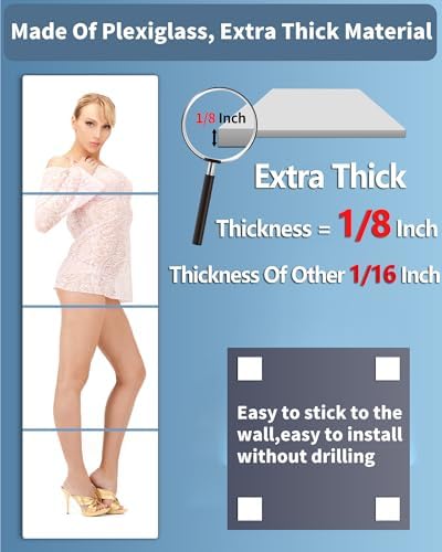 Unbreakable Full Length Mirror for Wall Mounted, Over The Door Mirror, 12 x 12 Inches x 4 Pack, Full Body Safe Shatterproof Mirrors for Kids, Workout Mirrors for Home Gym, Acrylic Plastic Bedroom - Image 4