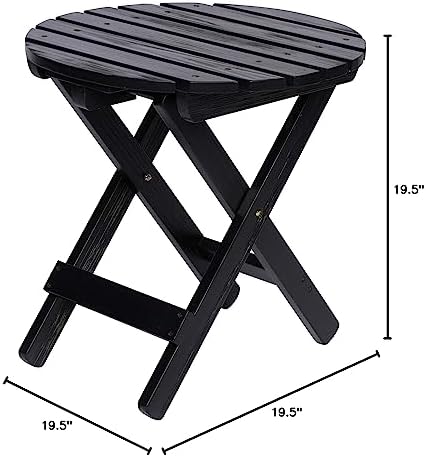 Shine Company Round Wooden Folding Solid Wood Side Table, Outdoor Adirondack Small Patio Table, Black - Image 3