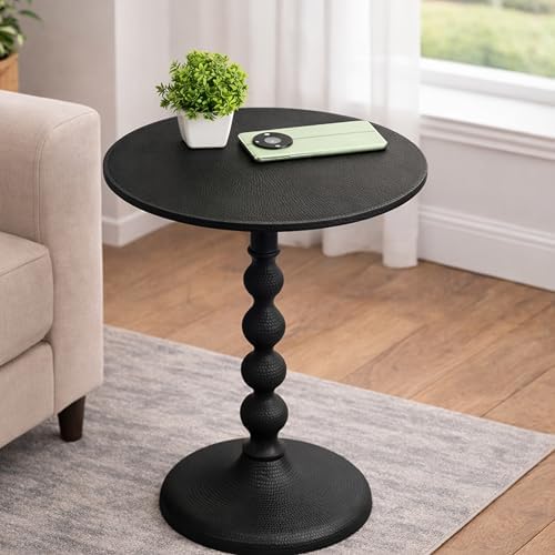 CLEENTABLE Round Metal Accent End Table, Hammered Top, 21 in, Black - Image 2