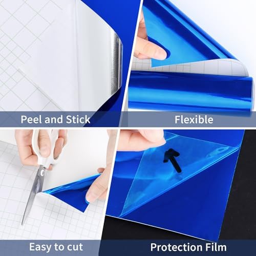 WESTICK Blue Wall Sticker Mirror Wallpaper 15.8" x 394" Mirror Sticker Self Adhesive Mirror Contact Paper Waterproof Mirror Stickers Sheet for Bathroom Bedroom Classroom Cabinets Door Easy to Clean - Image 6