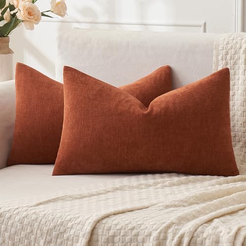 MIULEE Fall Rust Chenille Couch Lumbar Throw Pillow Covers, 12x20 by MIULEE