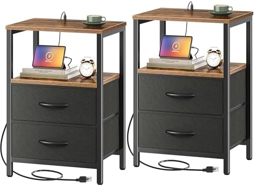 Huuger Nightstands Set of 2, End Tables with Charging Station, Side Table by Huuger
