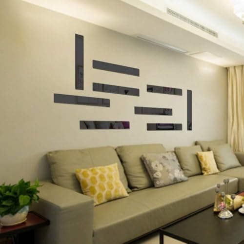 10 Pcs Mirror Wall Stickers Striped Design Mirror Art Tile Decal DIY Self Adhesive Wall Line Border Decals Removable Acrylic Mirror Sheets Wall Sticker Wall Stickers and Murals for Home Decor 5*20cm - Image 3