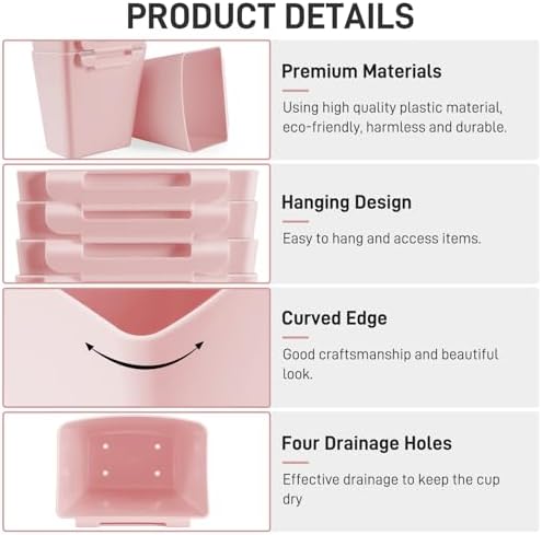 5 Pack Hanging Cup Holders, Multipurpose Rolling Cart Accessories Utility Cart Accessories For Art Craft Supplies, Space Saving Hanging Storage Basket Pencil Holder Makeup Organizers (Pink) - Image 2