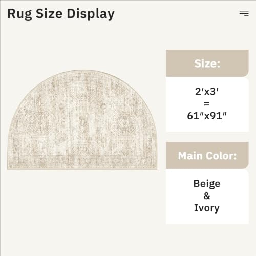 Soalmost Washable Half Circle Round Rug 2x3 Beige Small Half Moon Rug Entry - Image 5