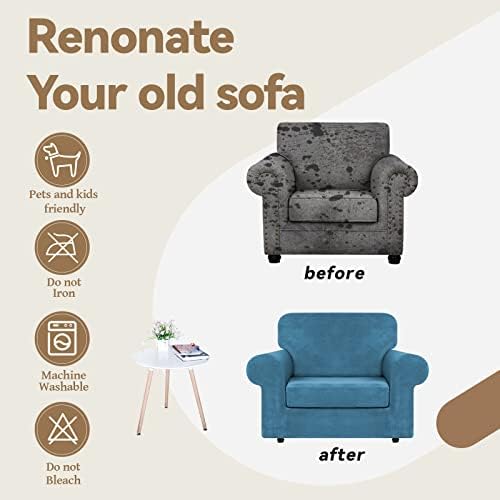 WEERRW Velvet Stretch 2 Pieces Chair Sofa Slipcovers Washable, Peacock Blue - Image 5