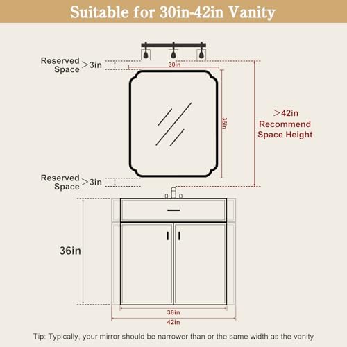 WallBeyond 30" x 36" Wood Bathroom Mirror for Wall Mounted, Rustic Rounded Corner Wood Frame Wall Mirror for Entryway, Living Room or Bedroom Home Decorative, Natural - Image 5