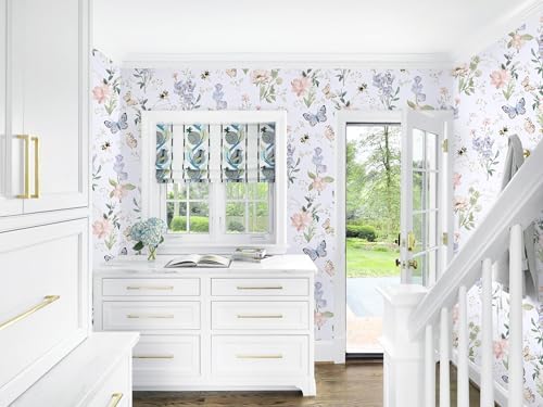 Vinjiasin Peel and Stick Wallpaper Floral Wallpaper Boho Flower Contact Paper Vintage Colorful Removable Self Adhesive Wall Paper for Bathroom Bedroom Flower Leaf Butterfly Bee 17.3"x 78.7" - Image 5