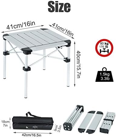 iClimb Lightweight Stable Alu. Folding Square Table Roll Up Top (Silver, S) - Image 3