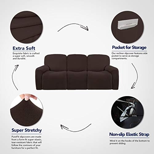 PureFit Super Stretch 3 Seats Recliner Sofa Couch Cover with Pocket - Image 3