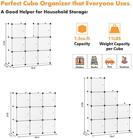 C&AHOME 9-Cube Storage Organizer with Door Cube Shelf Closet Cabinet White - Image 3