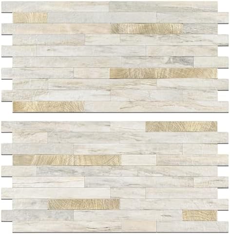 STICKGOO 2 Sheets Peel and Stick Backsplash Tile, Stick on Backsplash for Kitchen and Bathroom, Sunny Beige Look PVC Mixed Metal Gold Self Adhesive Wall Tiles by STICKGOO