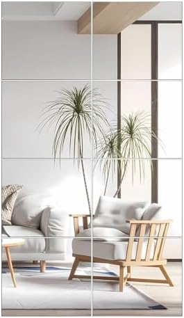 VASUHOME Glass Full Length Wall Mirror Tiles - [12x10 Inch - 8PCS] HD Gym Mirrors for Home Gym, Full Body Long Mirror for Bedroom, Living Room, Door, Closet by VASUHOME