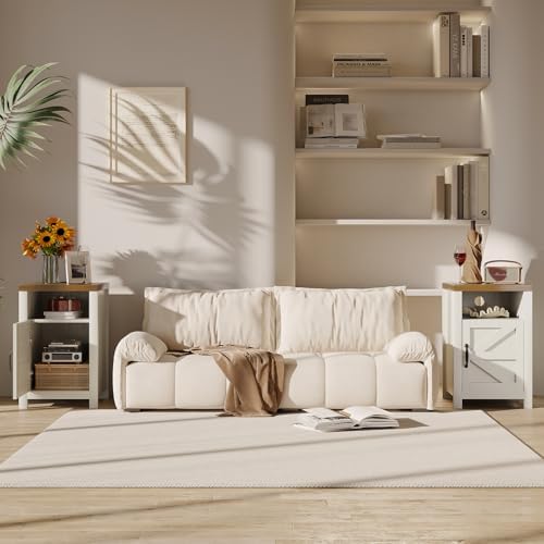 MXV Farmhouse Nightstands with Charging Station, End Tables Set of 2 with Barn Door, Sofa Side Table with Storage Space for Bedroom, Living Room (White) - Image 5