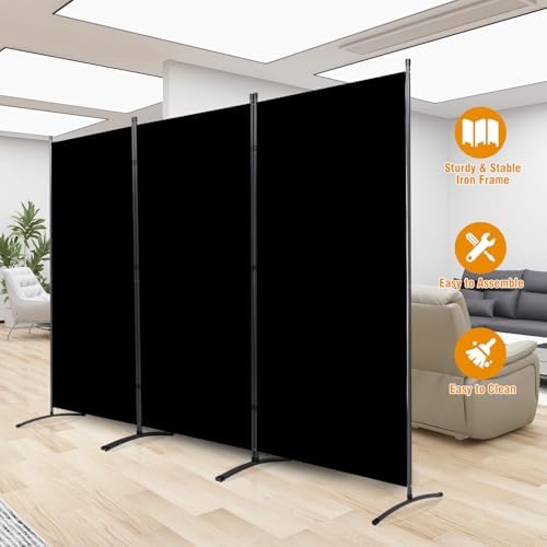 3 Panel Folding Privacy Screens, Portable Room Divider Panel, 6Ft Black - Image 6