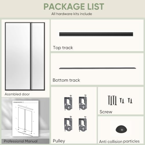 JUBEST 60x80 Mirrored Closet Door, 2-Panels Steel Frame Sliding Mirror Door Top & Bottom Track Kits, One Side Full-Sized Mirror with Safety Backing, Easy to Install, Black - Image 4