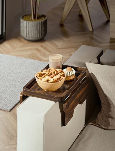 HOLANA 13.75" Acacia Couch Arm Tray with 360° Phone Holder, Walnut Color - Image 6