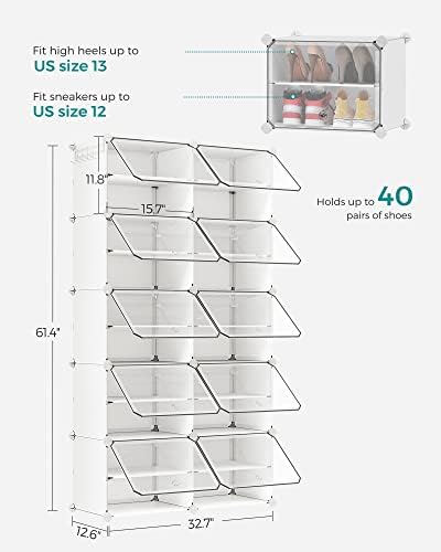SONGMICS Shoe Rack, 10-Tier with Doors, 40-Pair Storage Cabinet - Image 3