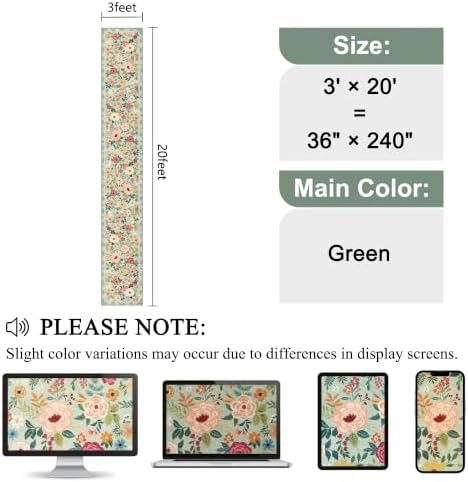 DUKINO 3x20 Runner Rug for Hallway, Floral Washable Long Runner Rug, Green - Image 2