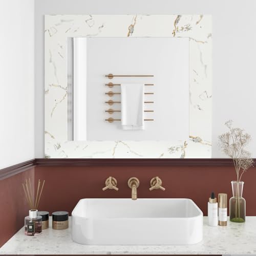 Wallercity White/Gold Marble Border Contact Paper for Glass Window Door Wall Decor Peel and Stick Wallpaper Borders for Kitchen Bathroom Mirror Frame Trim 3.94''x197'' Vinyl Marble Border Stickers - Image 2