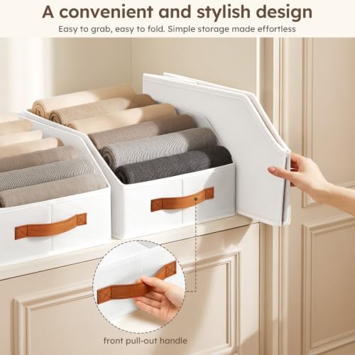 Homsorout Fabric Storage Bins for Organizing - 8 Pack Large Trapezoid Collapsible Storage Bins with Front Handle, Closet Organizers and Storage for Bedroom, Home Shelves, Small Spaces, White - Image 6