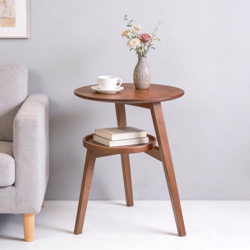 2-Tier Round Bamboo Side Table, Mid Century Modern End Table by VELOHEIM