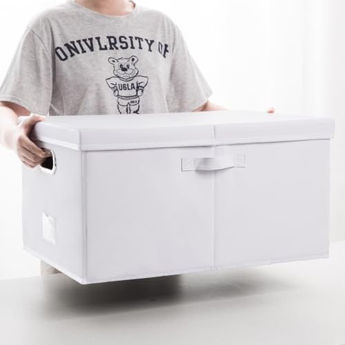 PRANDOM Collapsible Storage Box with Lid [3-Pack] Leather Fabric Foldable Storage Bin Organizer Container Basket Cube with Cover for Home Bedroom Closet Office Nursery White(22.8X15.7X11.8) - Image 6