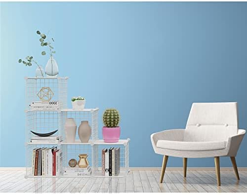 HUBSON Wire Cube Storage Organizer, Book/Toy/Craft/Potted Plants and petCloset Organizers and Storage Shelves, 6-Cube Freely Combinable Metal Grids Storage Shelf,White Plus Iron - Image 2