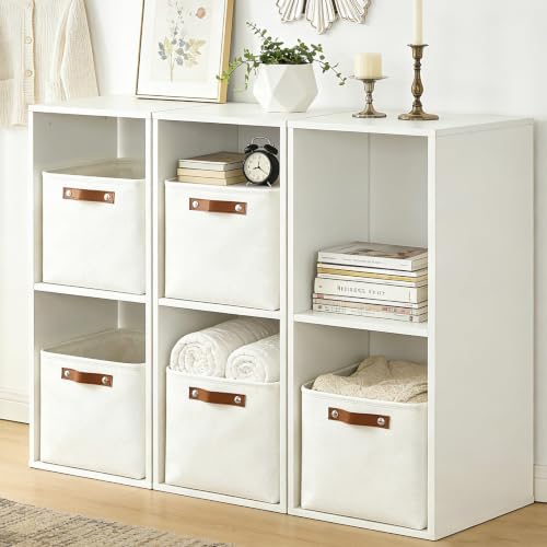Bagnizer Storage Bins Large Fabric Storage Baskets for Shelves 3 Pack, Decorative Linen Closet Baskets with Handles for Organizing, Shelf, Clothes, Home, Office, 15x11x9.5Inches (White) - Image 2